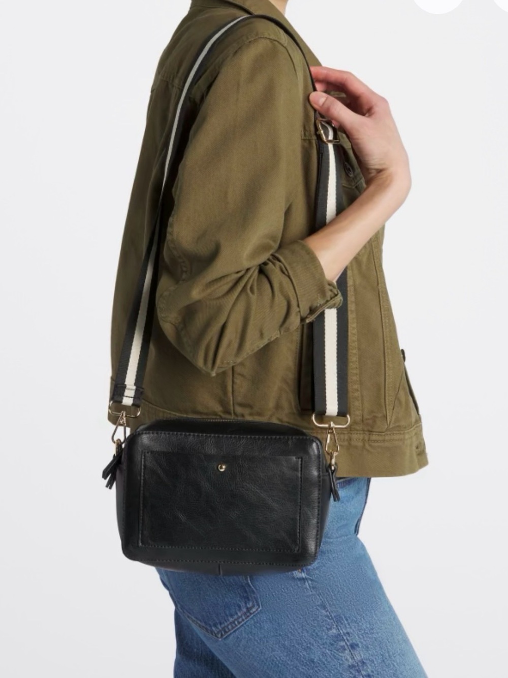 Moda Luxe Black Vegan Leather Crossbody Bag with Contrast Strap